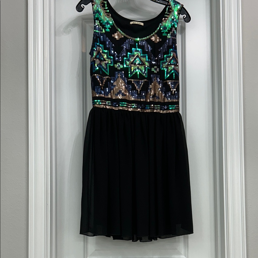Miami Dress with Sequin Design - Black, Blue, Green, Gold